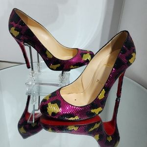 Christian Louboutin FIFI Pailletes Sequin Multicol Leopard Print Pumps Size 37.5